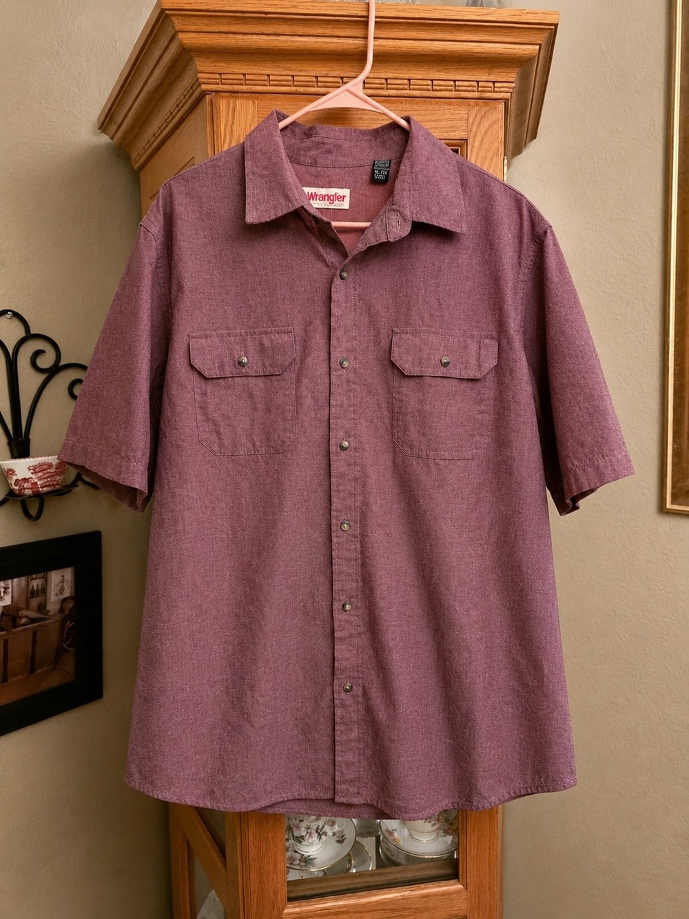 Wrangler Men's Short Sleeve Button-Down Shirt - Plum